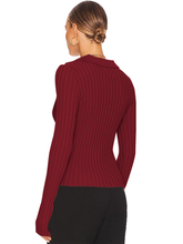 V-Neck-Long-Sleeve-Ribbed-Sweater-Red-2